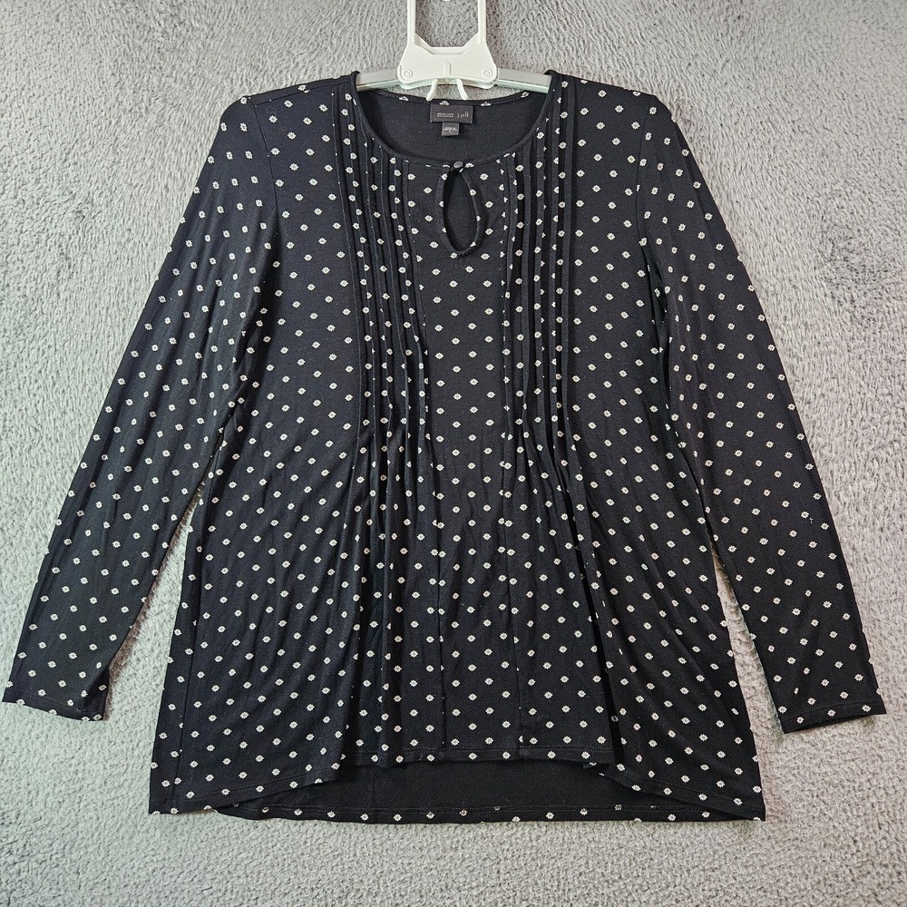 J Jill Tunic Top Blouse Women Small Floral Print Long Sleeve Black‎ - S